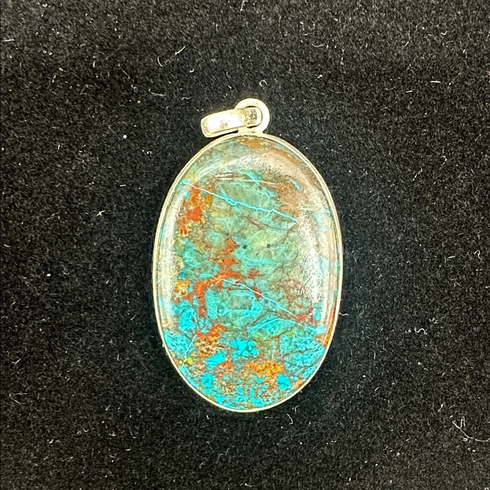 Sterling Silver Turquoise and Brown Oval Pendant